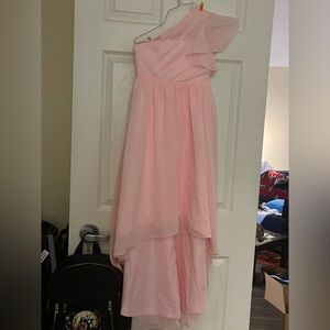 Elegant One-Shoulder Pink Dress Junior Bridesmaids Chiffon Dress